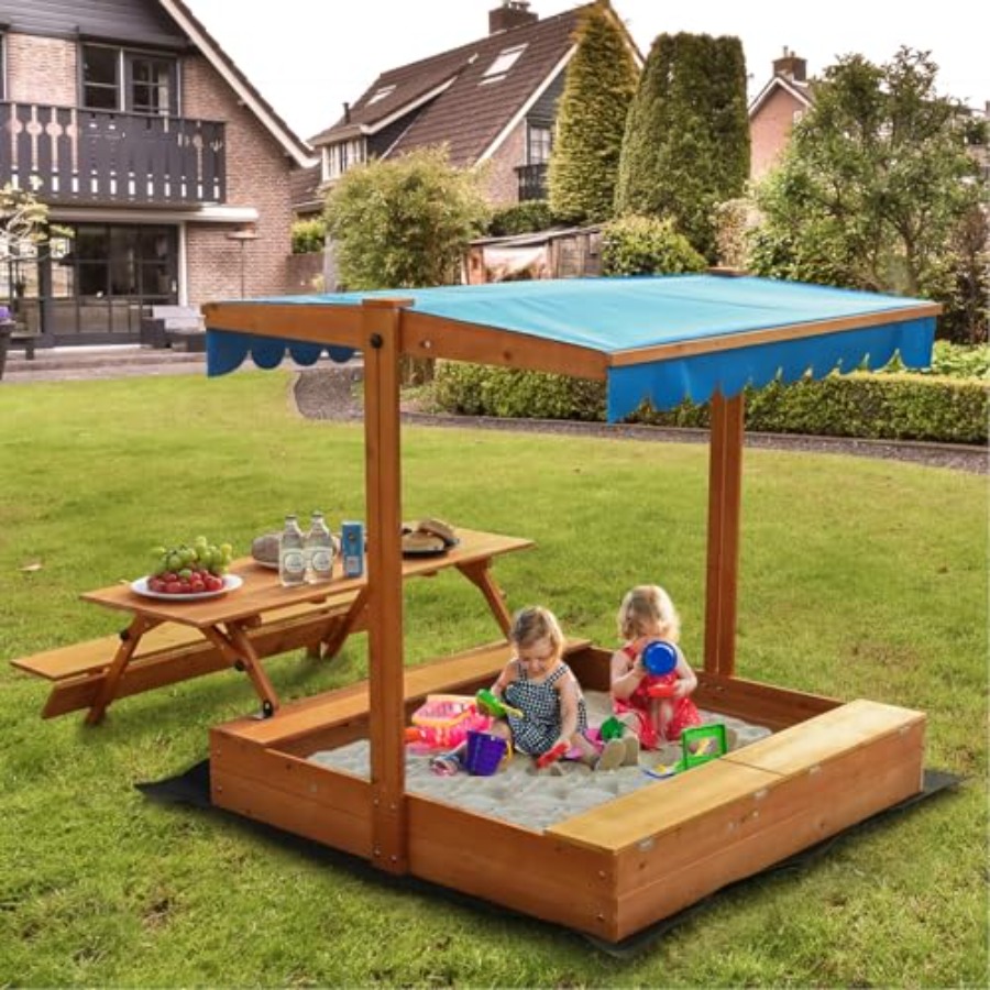 Kids Outdoor Bench Table - Caixa de areia de madeira para