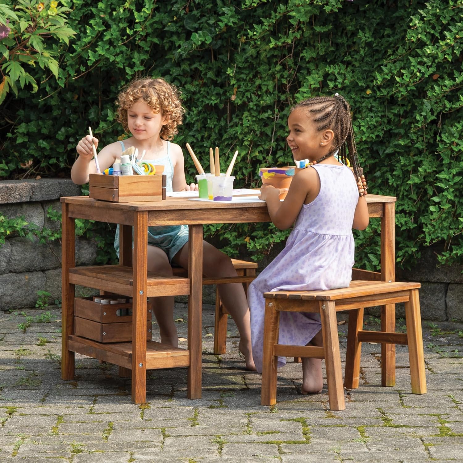 Kids Outdoor Bench Table - Mesa de Artesanato Infantil para Exterior