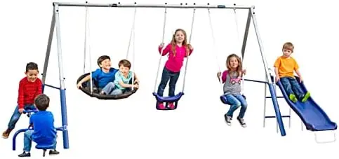 Kids Outdoor Swing Set With Slide - Free N Swing - Conjunto de