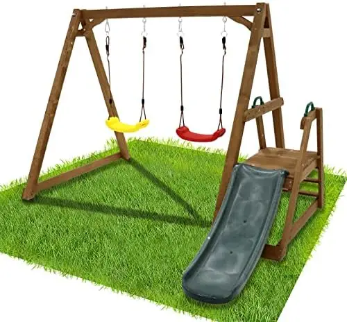Kids Outdoor Swing Set With Slide - Conjunto de Balanço e Escorregador para