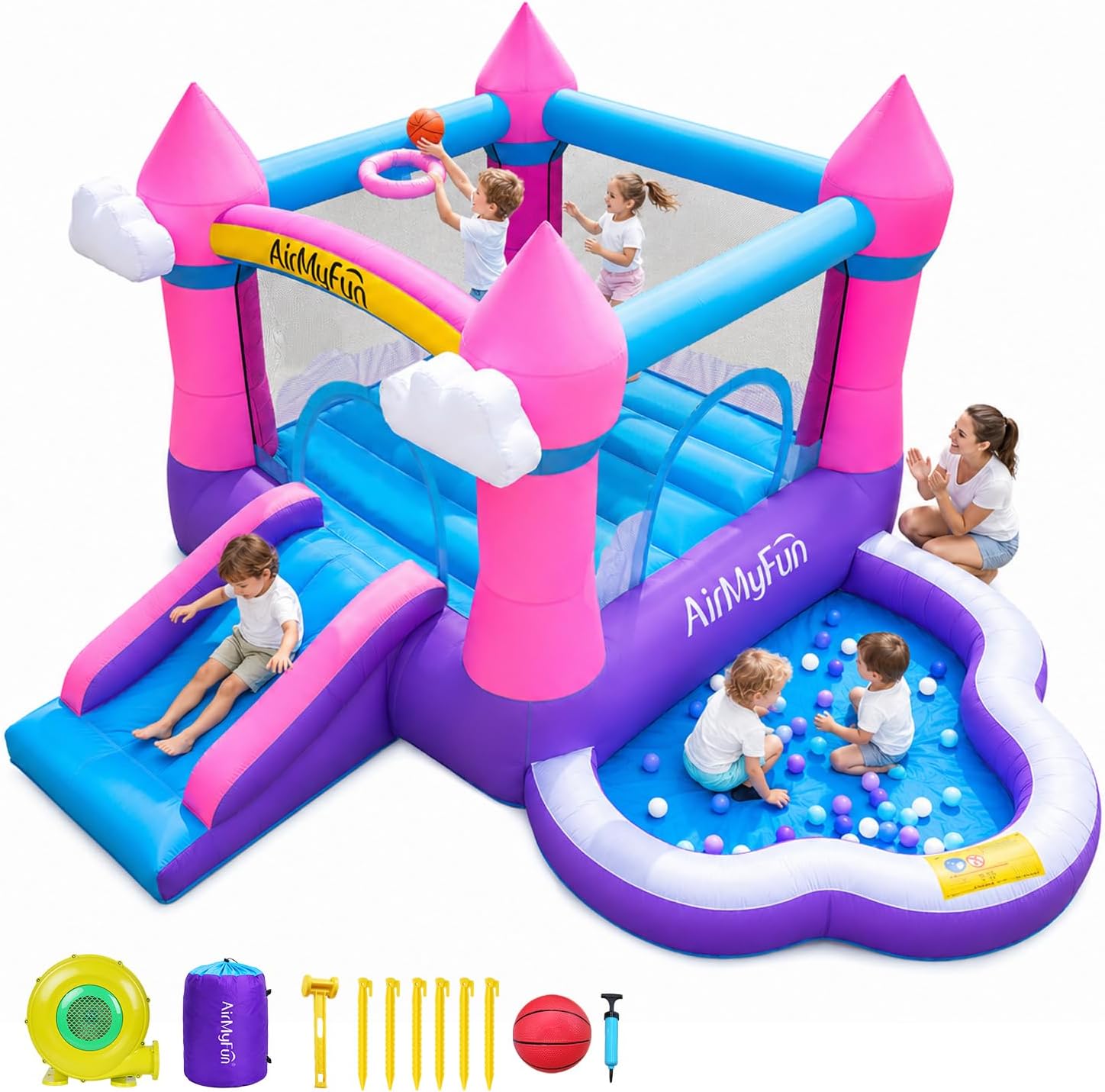 Kids Outdoor Pool - Castelo Inflável Rosa para Crianças de