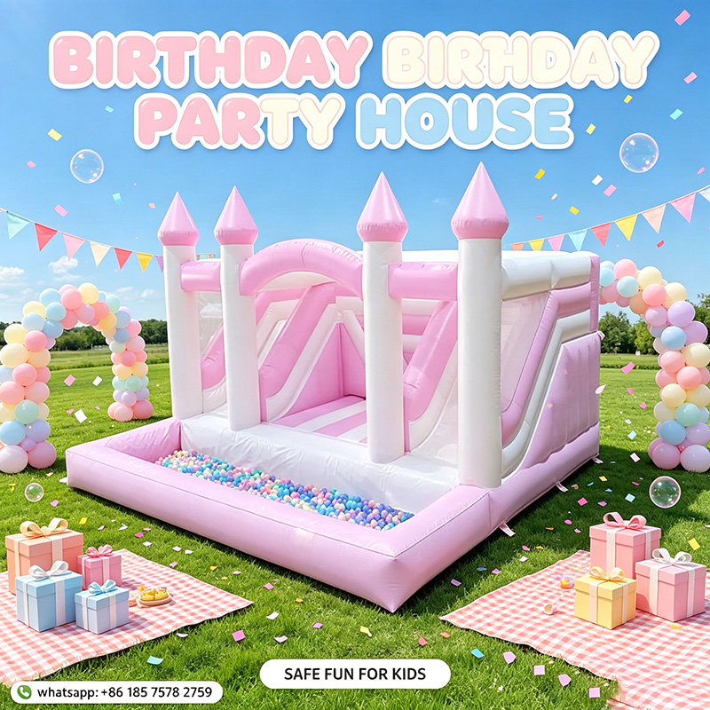 Kids Outdoor Jumping Castle - Castelo Inflável Rosa de Princesa, Unidade
