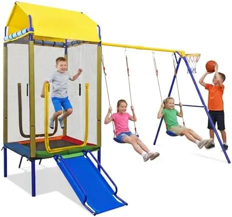 Kids Outdoor Swing Set With Slide - Conjunto de Balanço Infantil 5 em