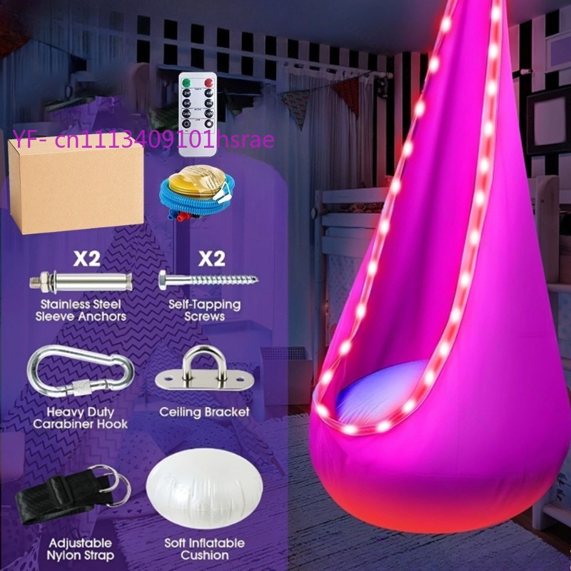 Kids Outdoor Hammock Chair - Cadeira Suspensa Inflável LED Brilhante, Portátil,