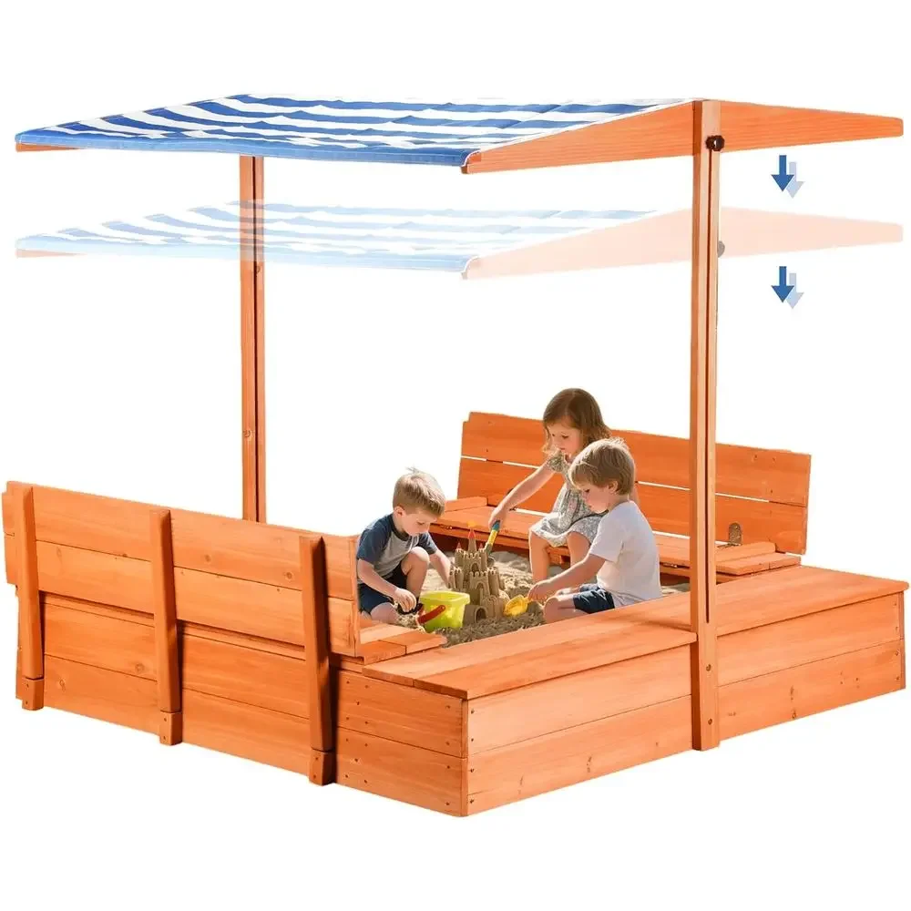 Kids Outdoor Bench Table - Caixa de Areia de Madeira para