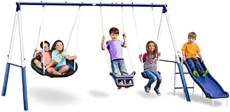 Kids Outdoor Swing Set With Slide - Mais Diversão com Balanços - Conjunto
