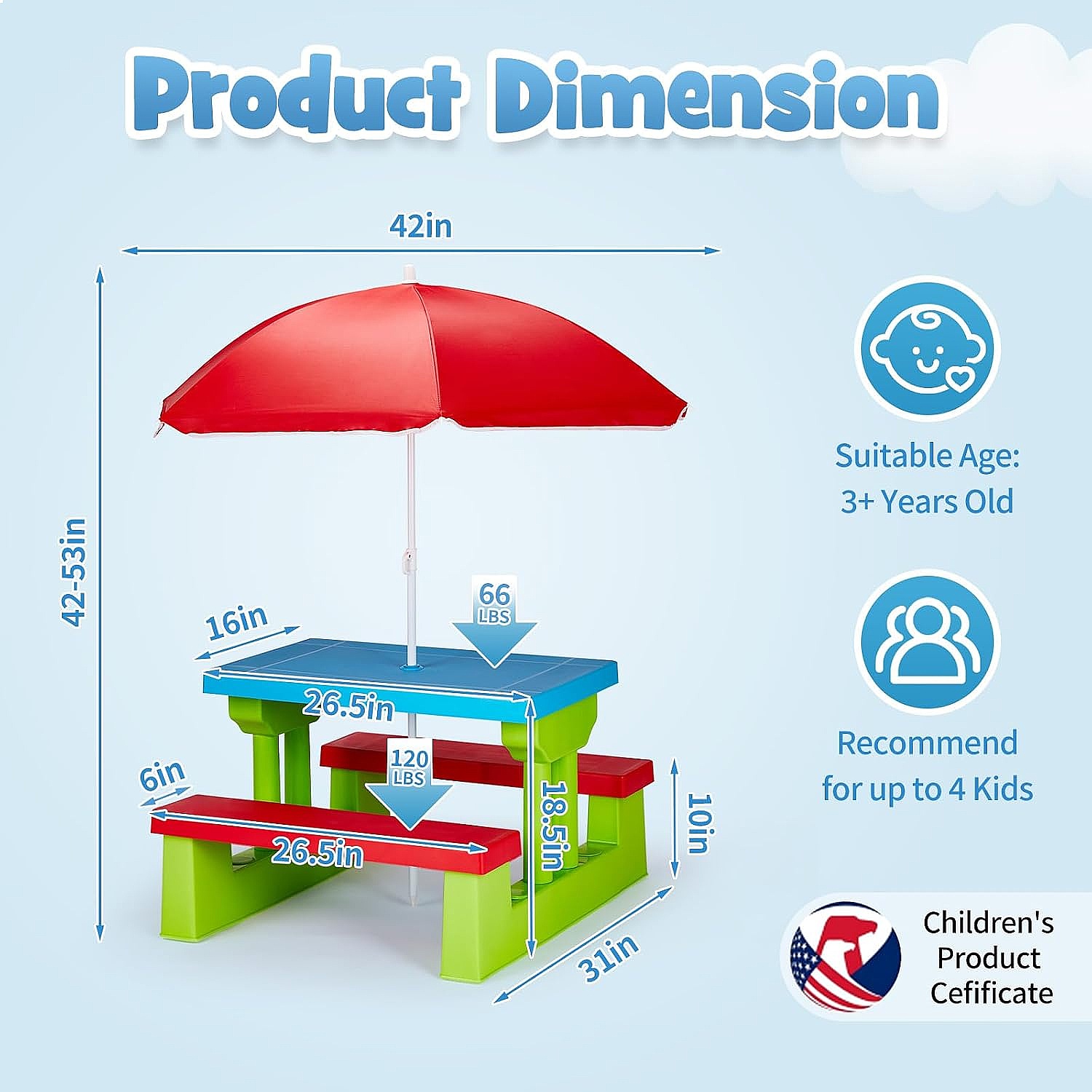 Mesa de Piquenique JOYMOR para - Kids Outdoor Bench Table avaliação e preço