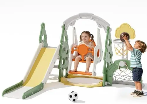 Conjunto de Escorregador e Bal - Kids Outdoor Swing Set With Slide avaliação e preço