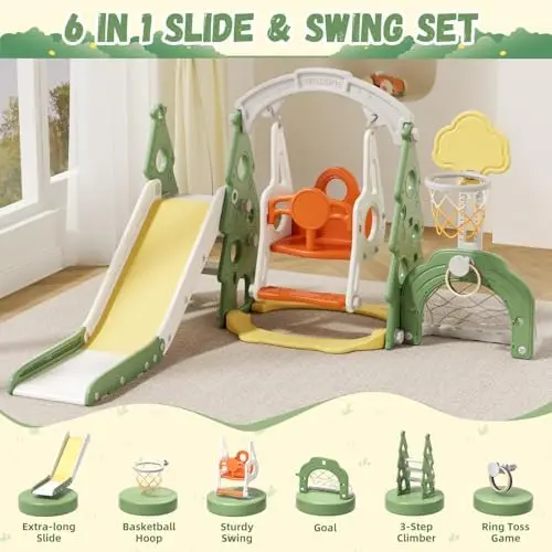 Conjunto de Escorregador e Bal - Kids Outdoor Swing Set With Slide avaliação e preço