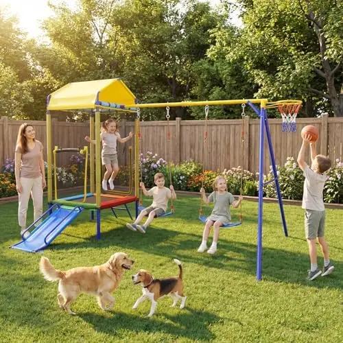 Conjunto de Balanço Infantil 5 - Kids Outdoor Swing Set With Slide avaliação e preço