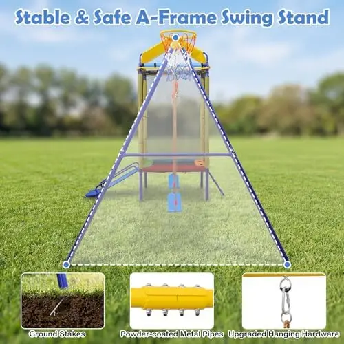 Conjunto de Balanço Infantil 5 - Kids Outdoor Swing Set With Slide avaliação e preço