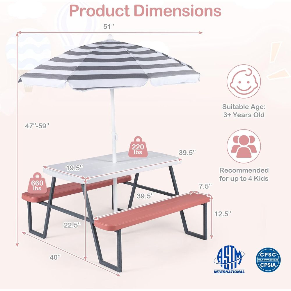 Mesa de Piquenique Infantil, C - Kids Outdoor Bench Table avaliação e preço
